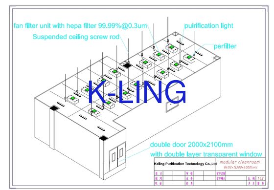 Hệ thống phòng sạch mô-đun với nguồn điện 220V 50-60HZ, kích thước tùy chỉnh và tiêu chuẩn ISO lớp 5 đến ISO lớp 8