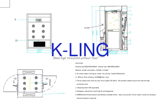 Bồn tắm không khí phòng thí nghiệm bằng thép không gỉ Với hệ thống chiếu sáng LED 22-30m/s Tốc độ không khí 1000-3000m3/h Dòng không khí