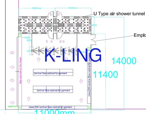 Đường hầm tắm không khí phòng sạch có kích thước tùy chỉnh với lưu lượng không khí tốc độ cao (20-25m/s) cho dung lượng nhiều người (50+ nhân viên)