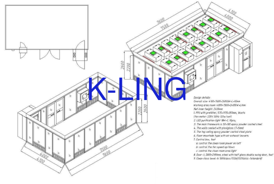 H13-H14 Phòng sạch dòng chảy tầng trong phòng sạch với vận tốc không khí 0,3-0,5m / S